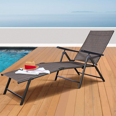 Chaise longue de patio Tangkula, dossier réglable, 5 positions de dossier et 2 positions de jambes, transats inclinables d'extérieur