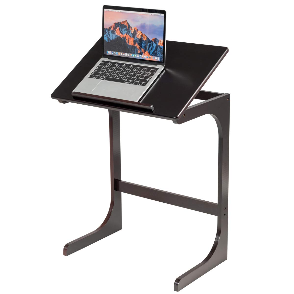 Bamboo TV Tray Sofa Side Table, 7 Angles Adjustable Couch Table