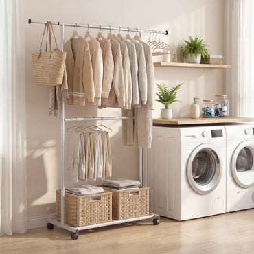 Tangkula Double Rolling Clothes Rack with Wheels
