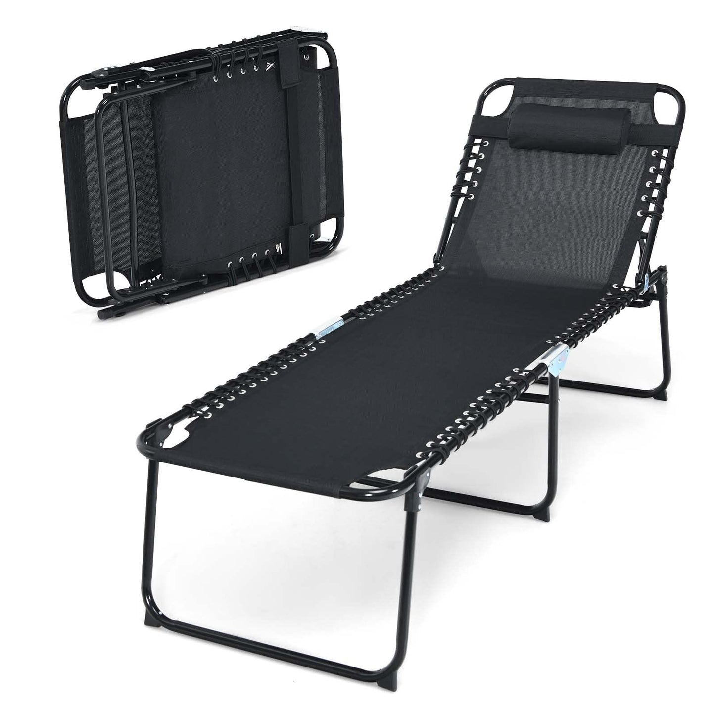 Tangkula Foldable Beach Lounge Chair for Outdoor, Reclining Chair with Removable Headrest
