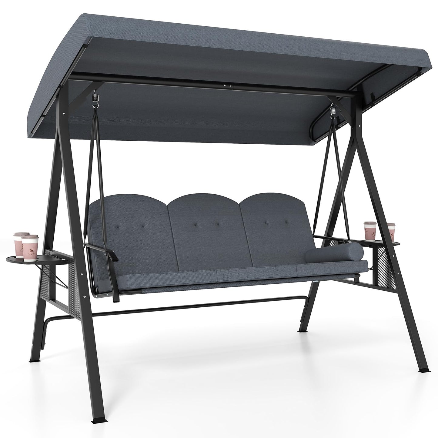 Tangkula 3 Person Porch Swing Outdoor Swing with Adjustable Canopy