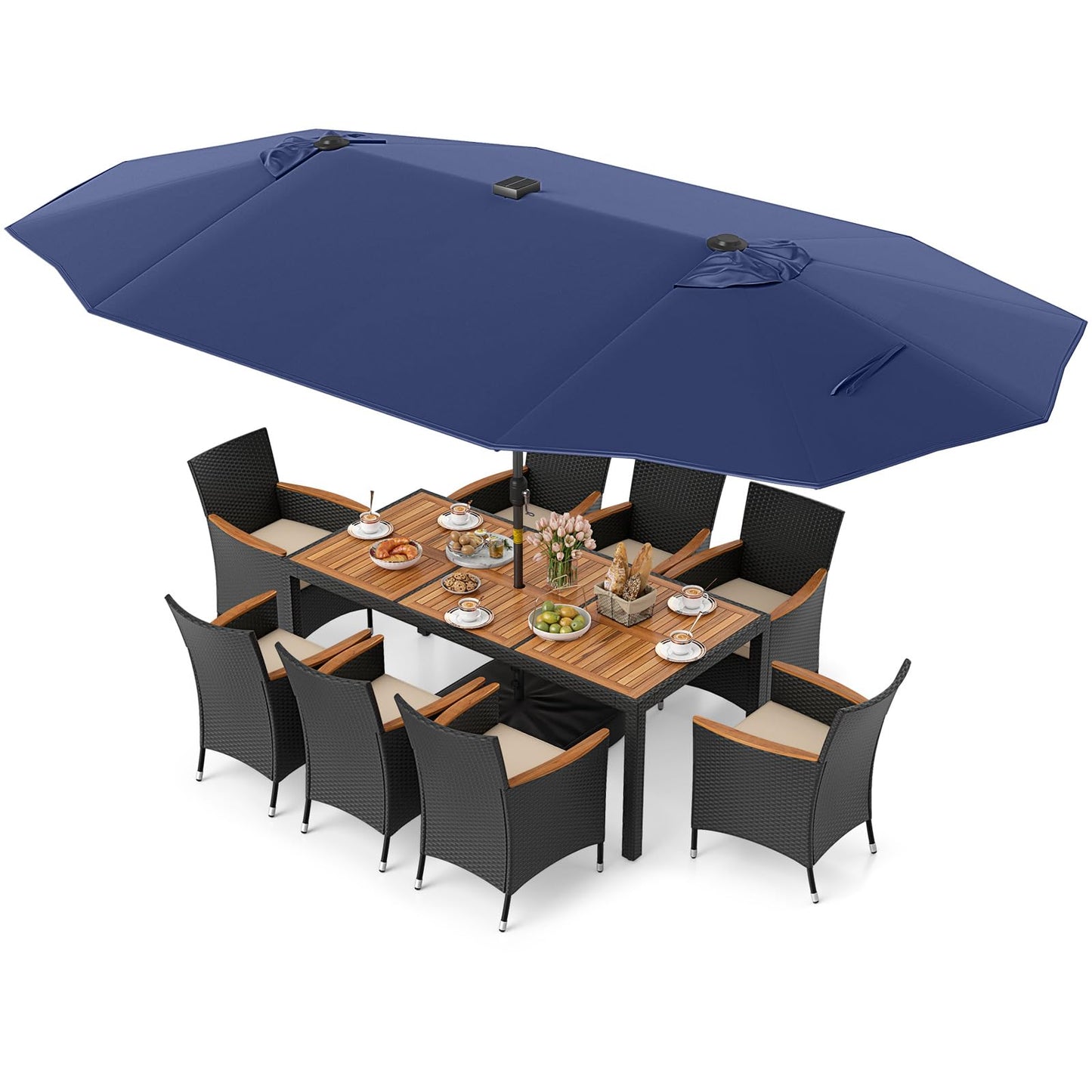 Tangkula 11 Pieces Patio Dining Set with Double-Sided Led Patio Umbrella