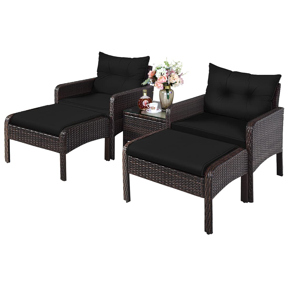 Tangkula Wicker Furniture Set 5 Pieces PE Wicker Rattan Outdoor All Weather Cushioned Sofas