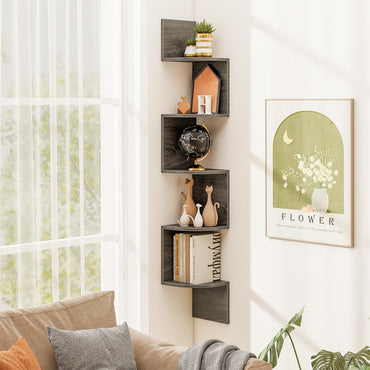 Tangkula 5-Tier Corner Shelf Wall Mount Farmhouse Floating Corner Bookshelf