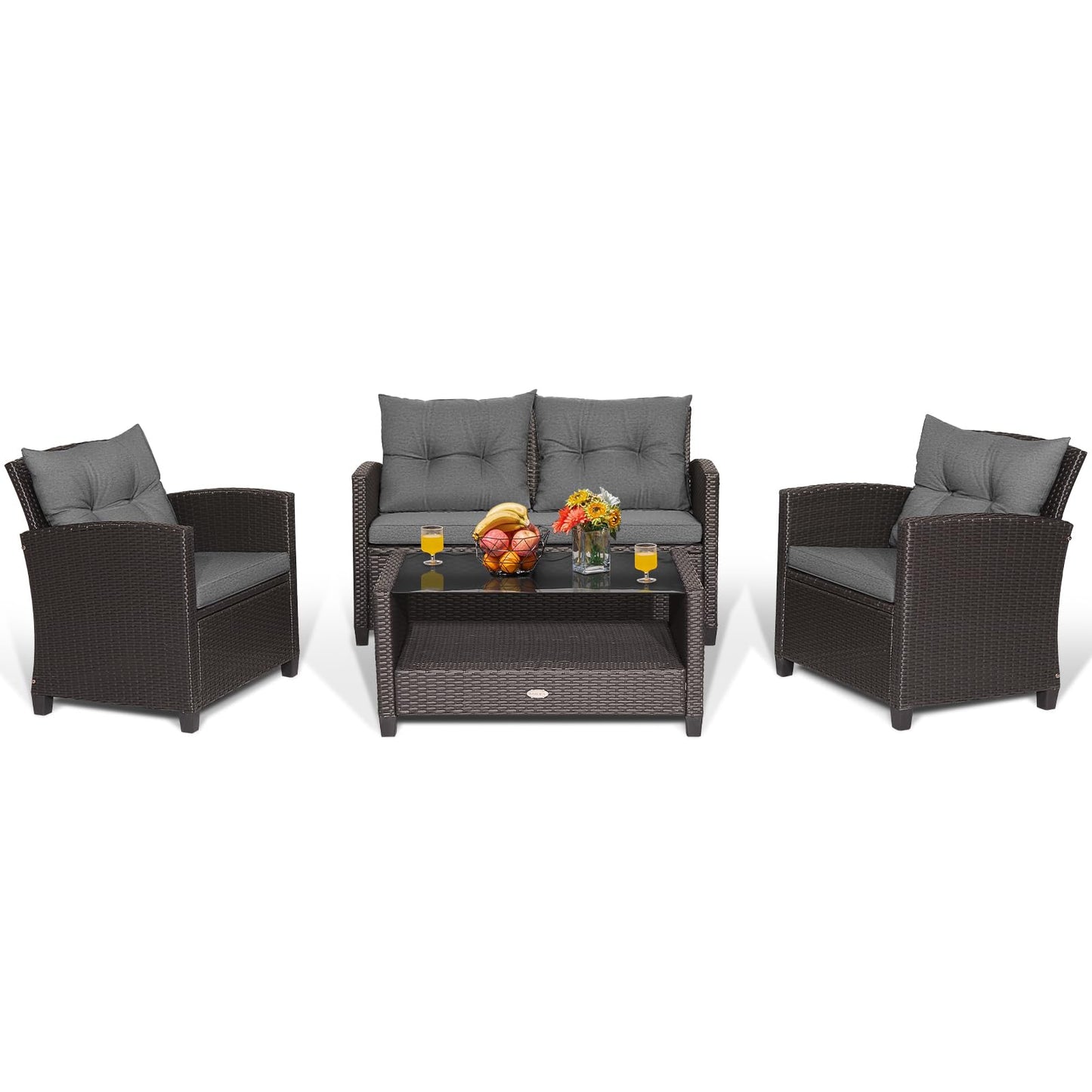 Tangkula 4-Piece Outdoor Rattan Furniture Set