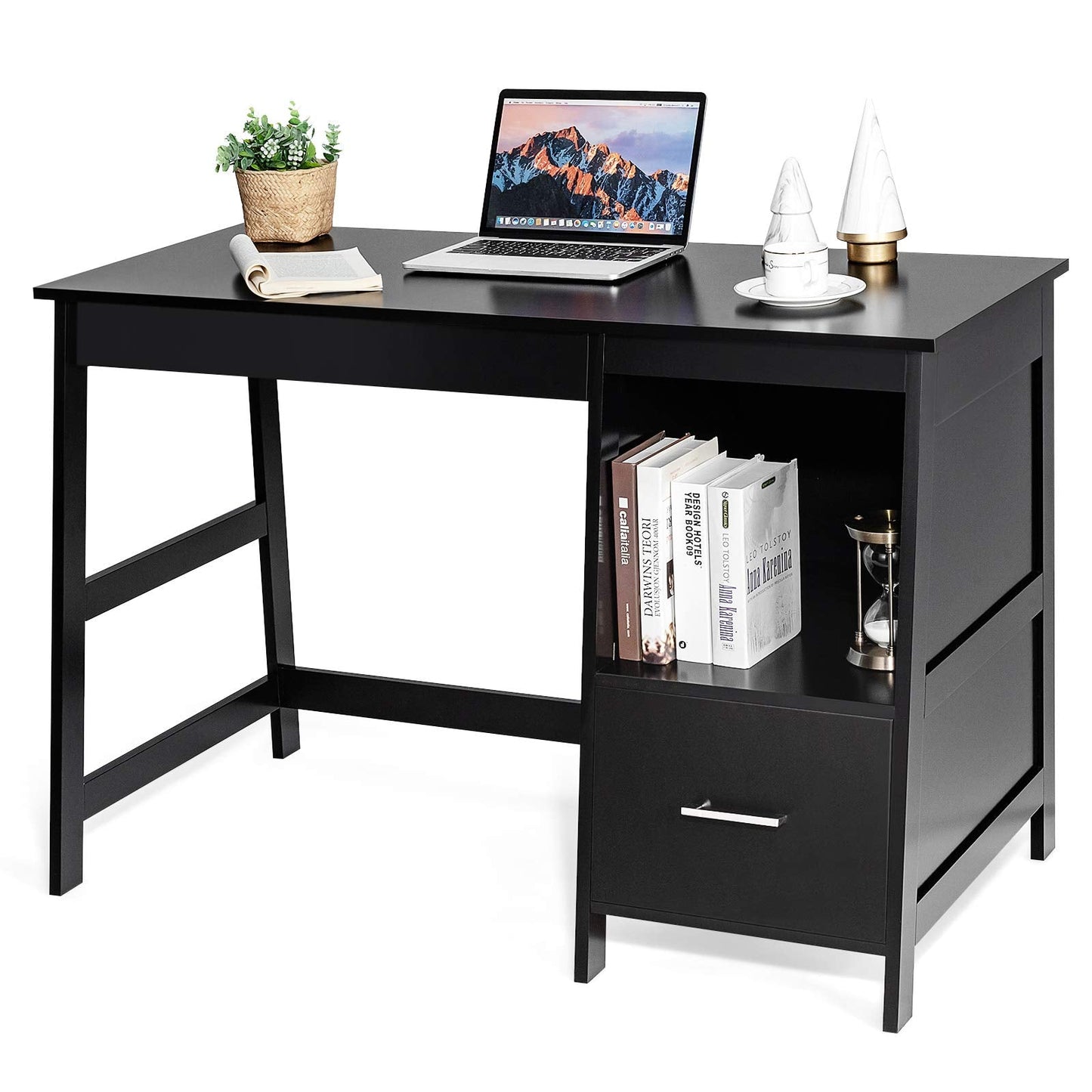 47.5" Computer Desk with 2 Storage Drawers, Small Computer Table Study Writing Desk