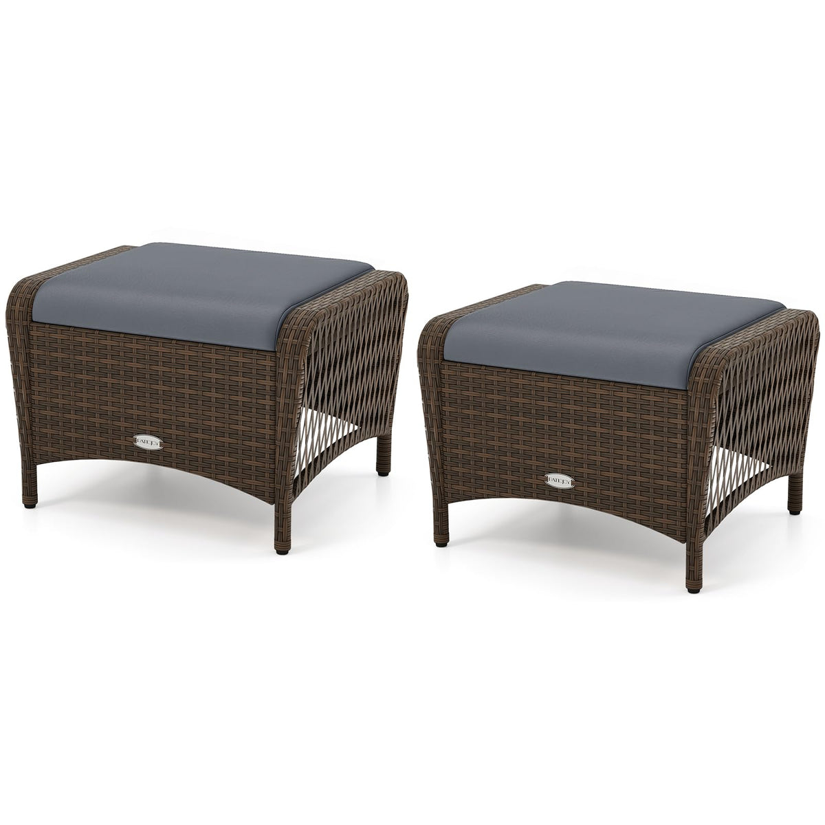 Tangkula 2 Pieces Patio Wicker Ottomans with Removable Cushions