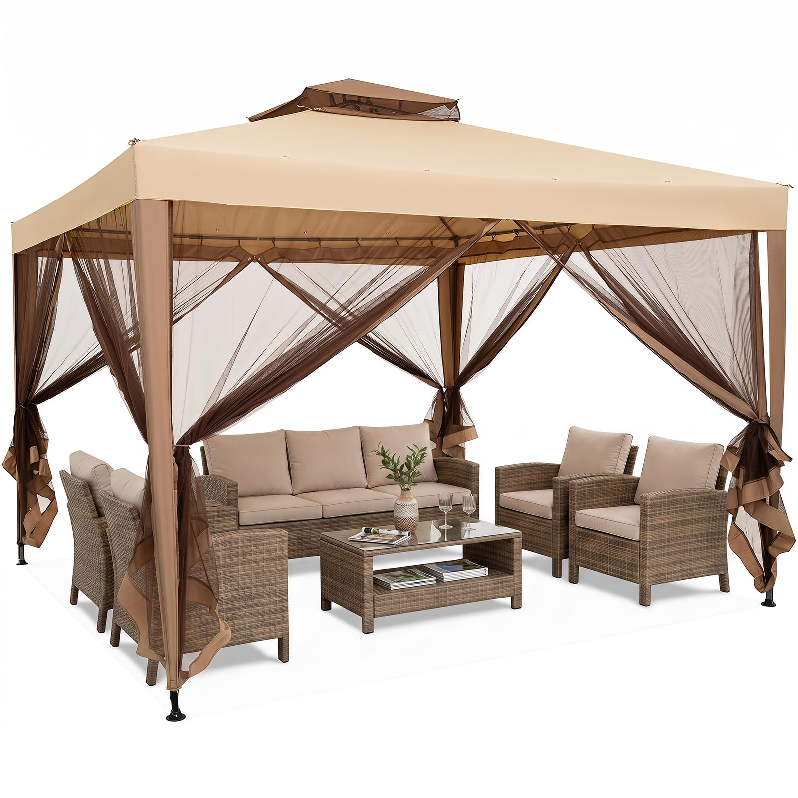 Tangkula 10x10 Ft Outdoor Gazebo with Zippered Mesh Netting