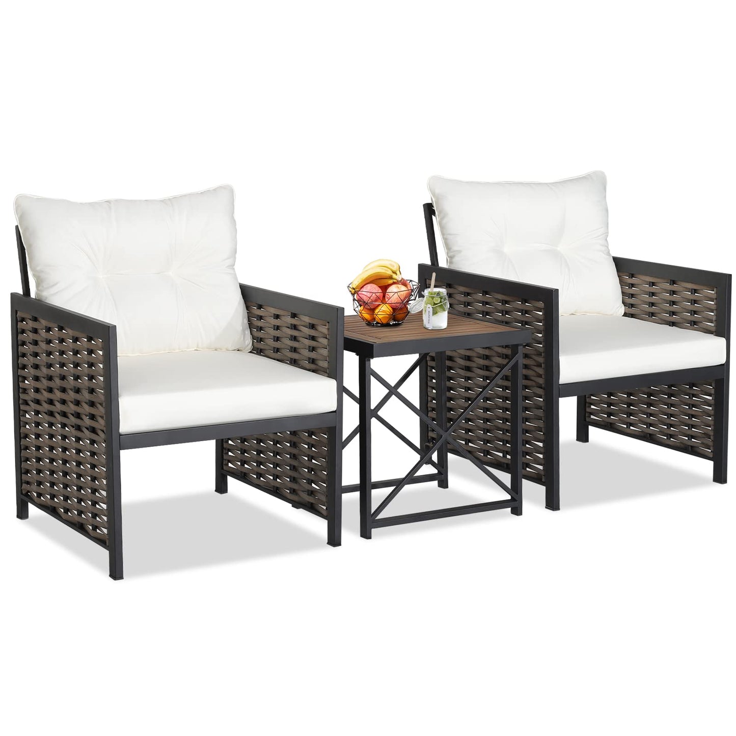 Tangkula 3 Piece Rattan Chair Set