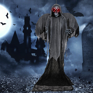 Tangkula Faucheuse d'Halloween suspendue de 3,7 m avec ailes, fantôme animatronique à activation vocale avec yeux lumineux et sons terrifiants