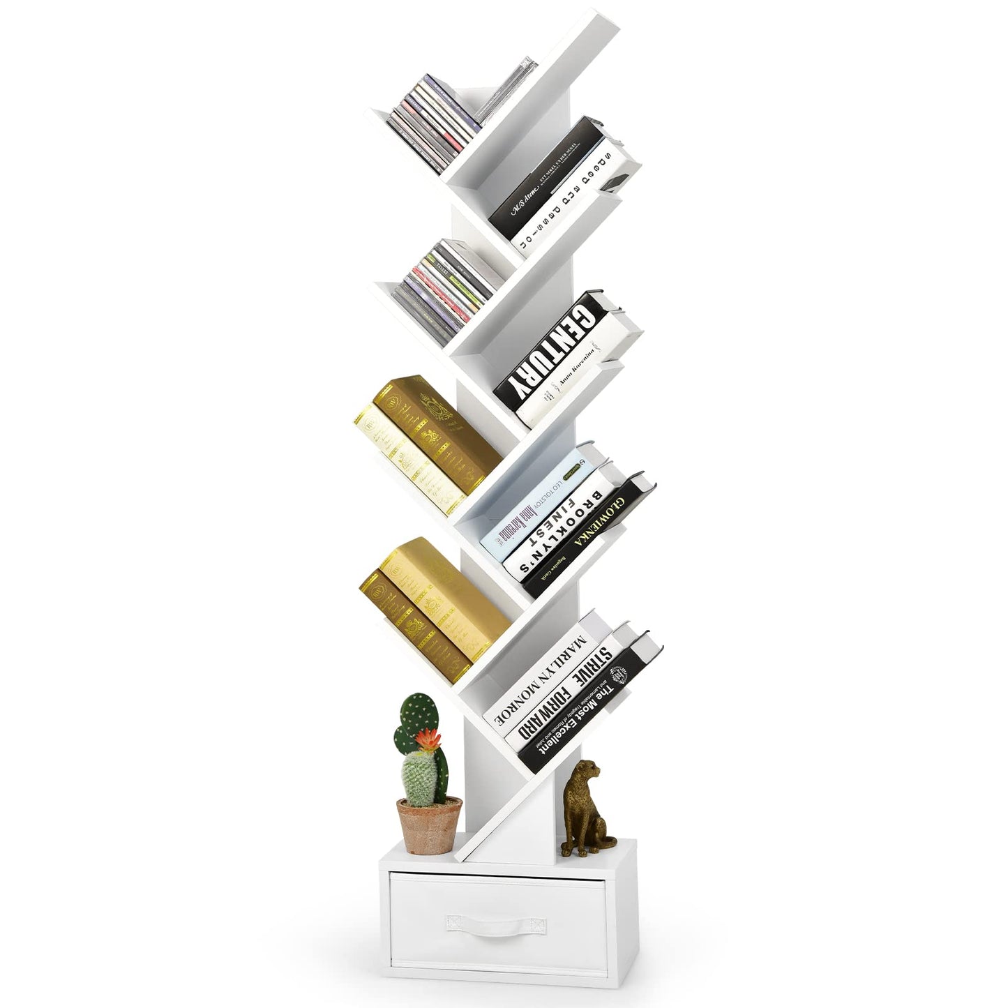 Tangkula 10 Tier Tree Bookshelf with Drawer