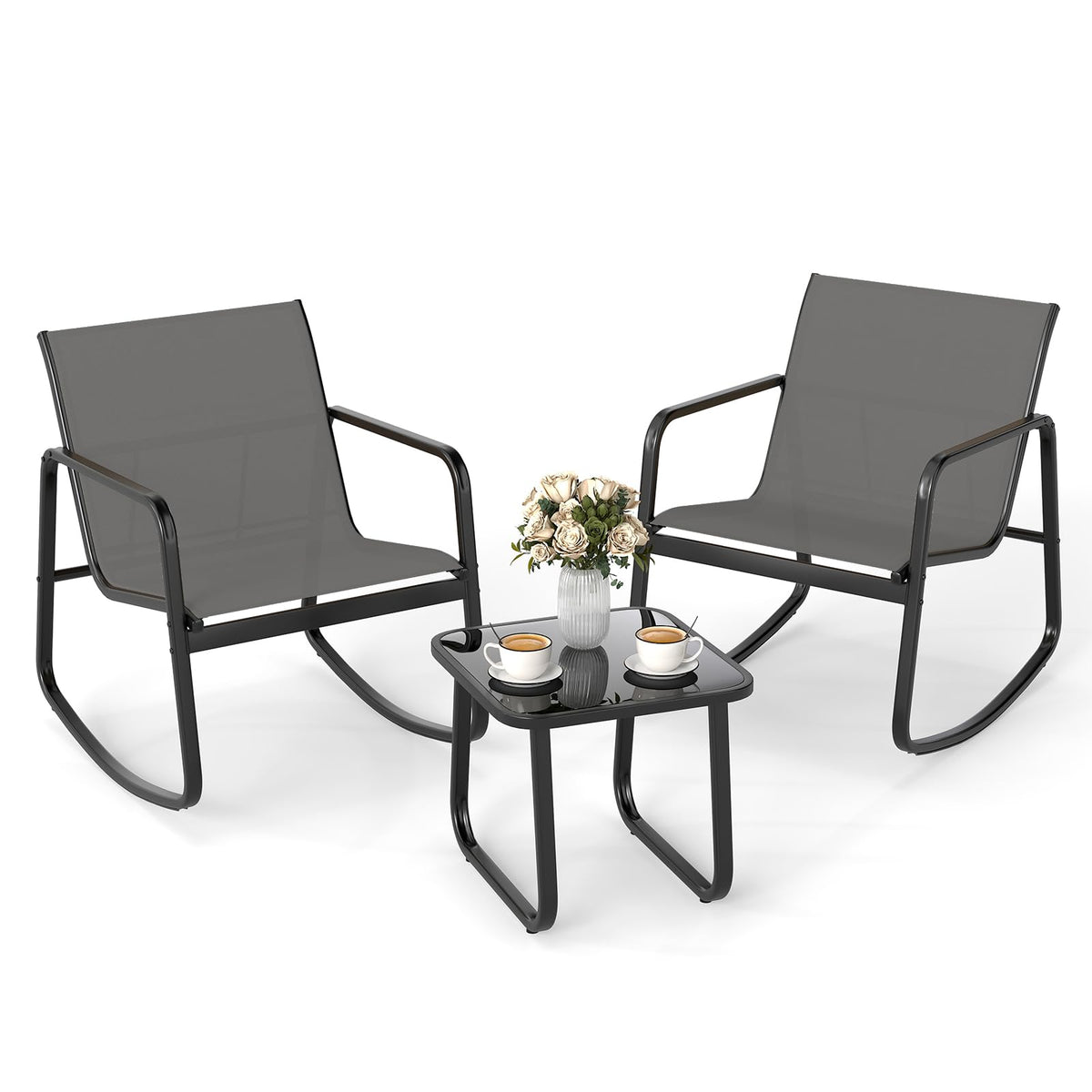 Tangkula Patio 3 Piece Rocking Bistro Set