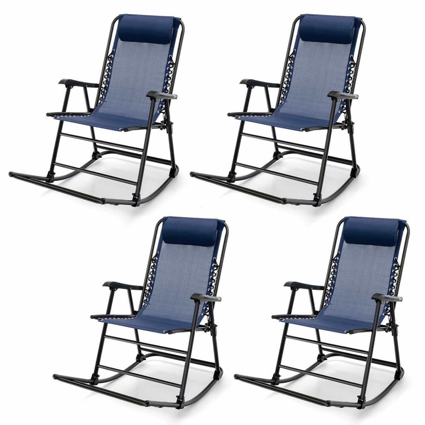 Outdoor Folding Rocking Chair, No Assembly Required, Foldable Rocker Recliner with Headrest