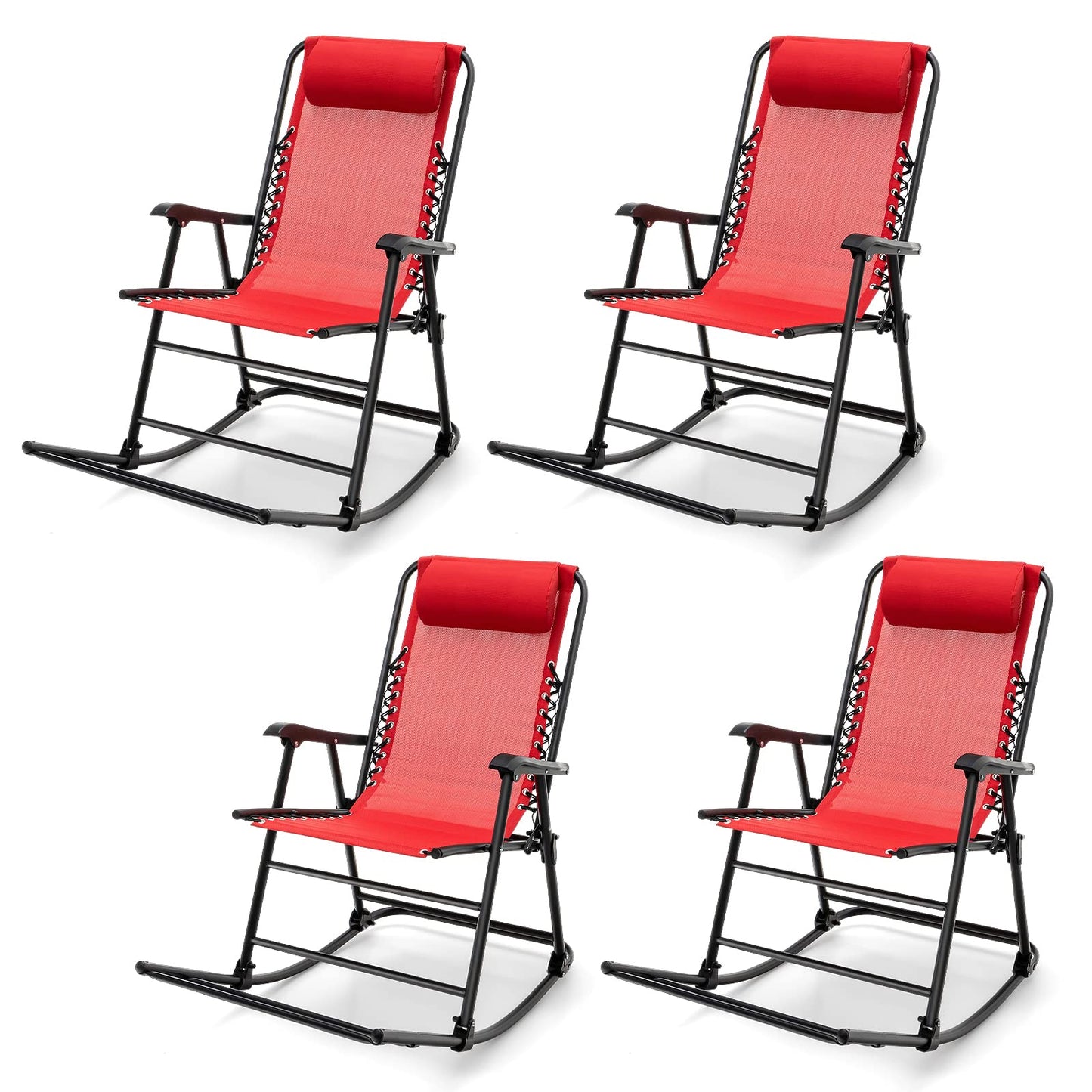 Outdoor Folding Rocking Chair, No Assembly Required, Foldable Rocker Recliner with Headrest