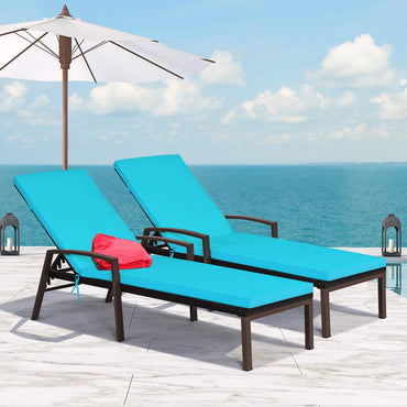 Tangkula Lot de 2 chaises longues de jardin en rotin tressé pour l'extérieur