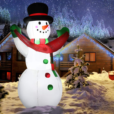 Bonhomme de Neige Gonflable de Noël Tangkula 1,80 m avec Lumières LED Intégrées, Bannière, Chapeau Haut de Forme et Écharpe