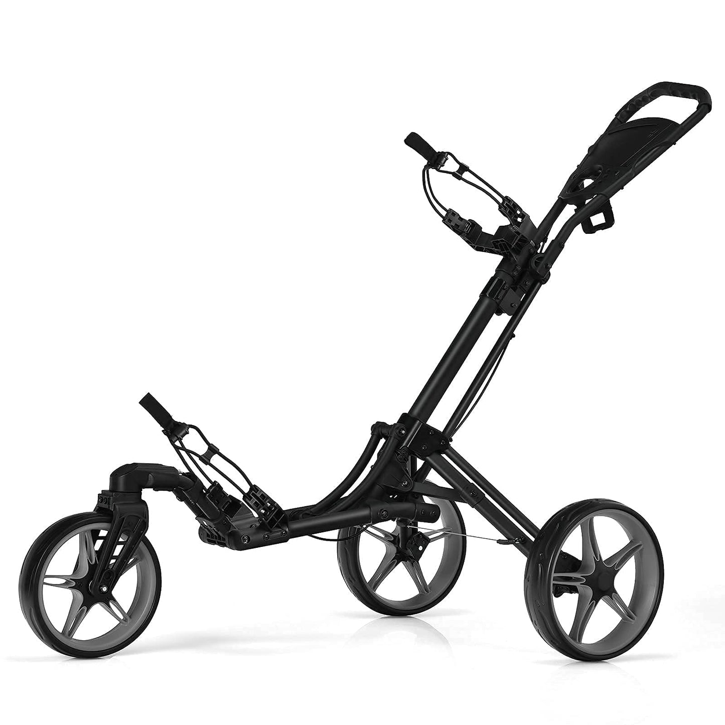 Tangkula Golf Push Cart with 360 Rotating Front Wheel, Aluminum Collapsible 3 Wheels Golf Pull Cart, Golf Trolley w/Elastic Strap