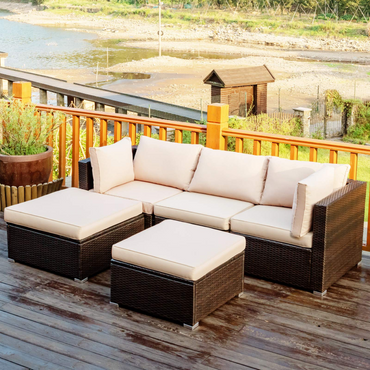 Ensemble de meubles de patio 5 pièces Tangkula, ensemble de canapé sectionnel en rotin d'extérieur avec coussins et table basse