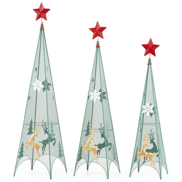 Tangkula 3 Sizes Tower Shaped Christmas Tree Decorations, Metal Xmas Decorative Trees with Reindeers