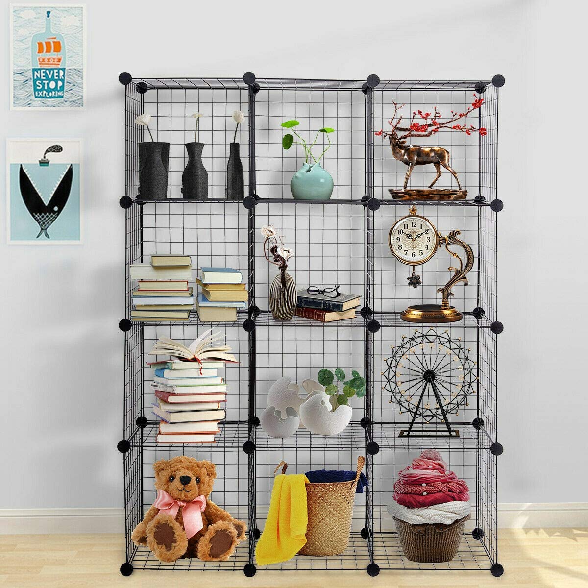 Wire Storage Cubes, Metal Grids Book Shelf