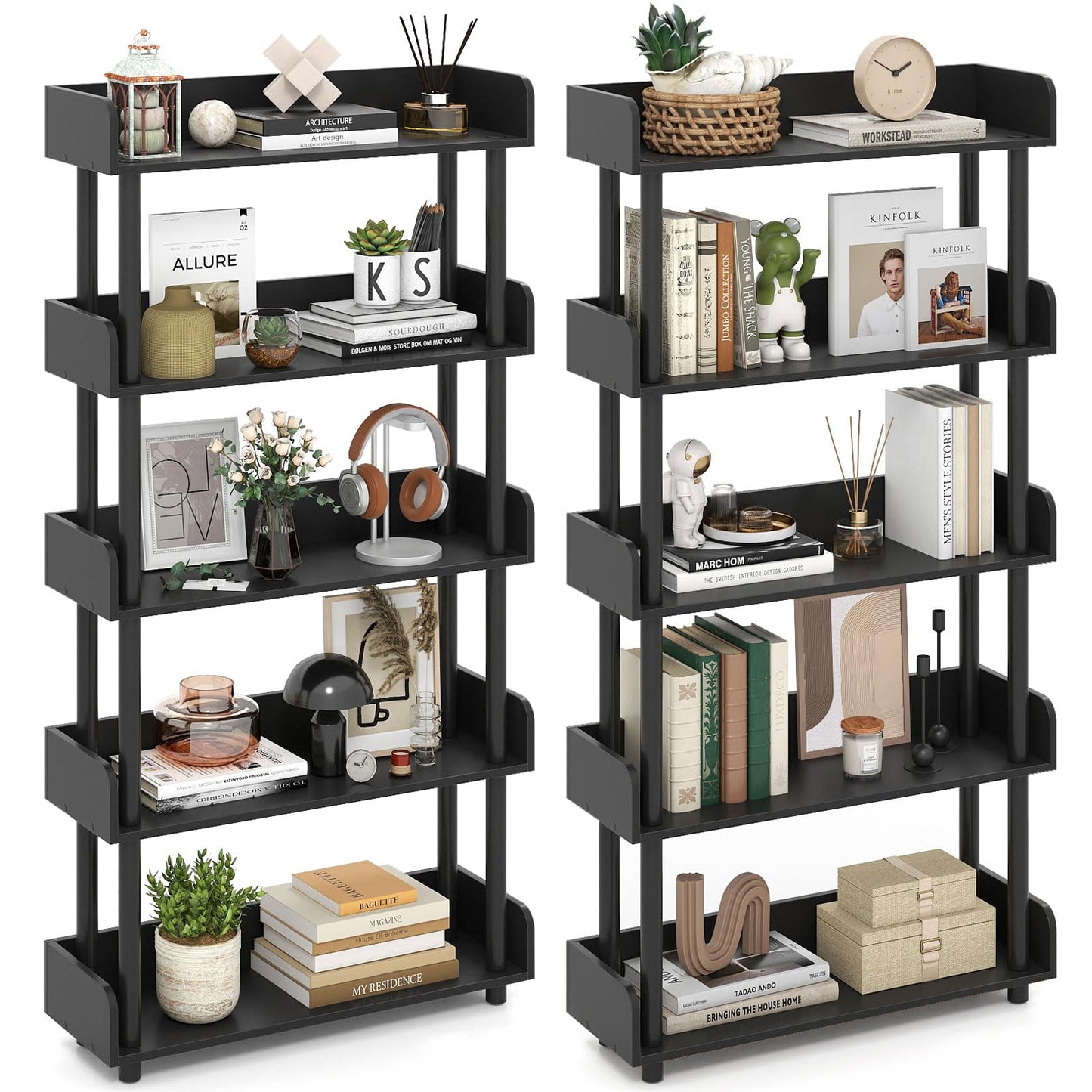 Tangkula 5-Tier Bookshelf Multipurpose Wood Standing Display Rack(1/2)