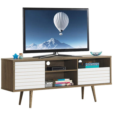 Meuble TV Tangkula Moderne du Milieu du Siècle pour Téléviseurs Jusqu'à 65 Pouces, Console TV en Bois avec Étagères de Rangement