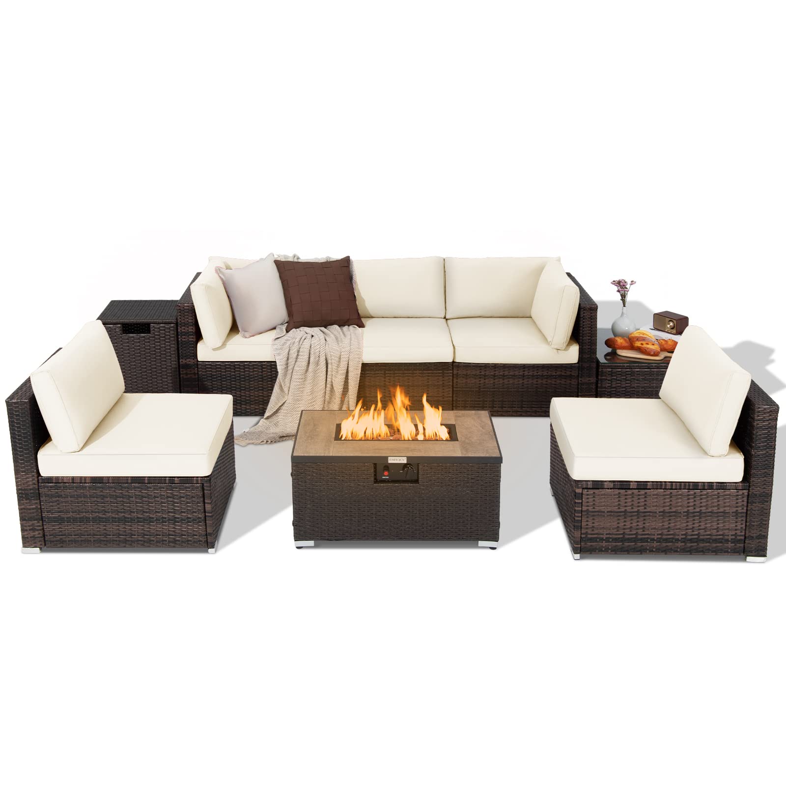 Tangkula 8 Piece Outdoor Wicker Sofa Set, Patio Rattan Conversation Set