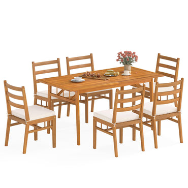 Tangkula 7 Pieces Patio Acacia Wood Dining Set