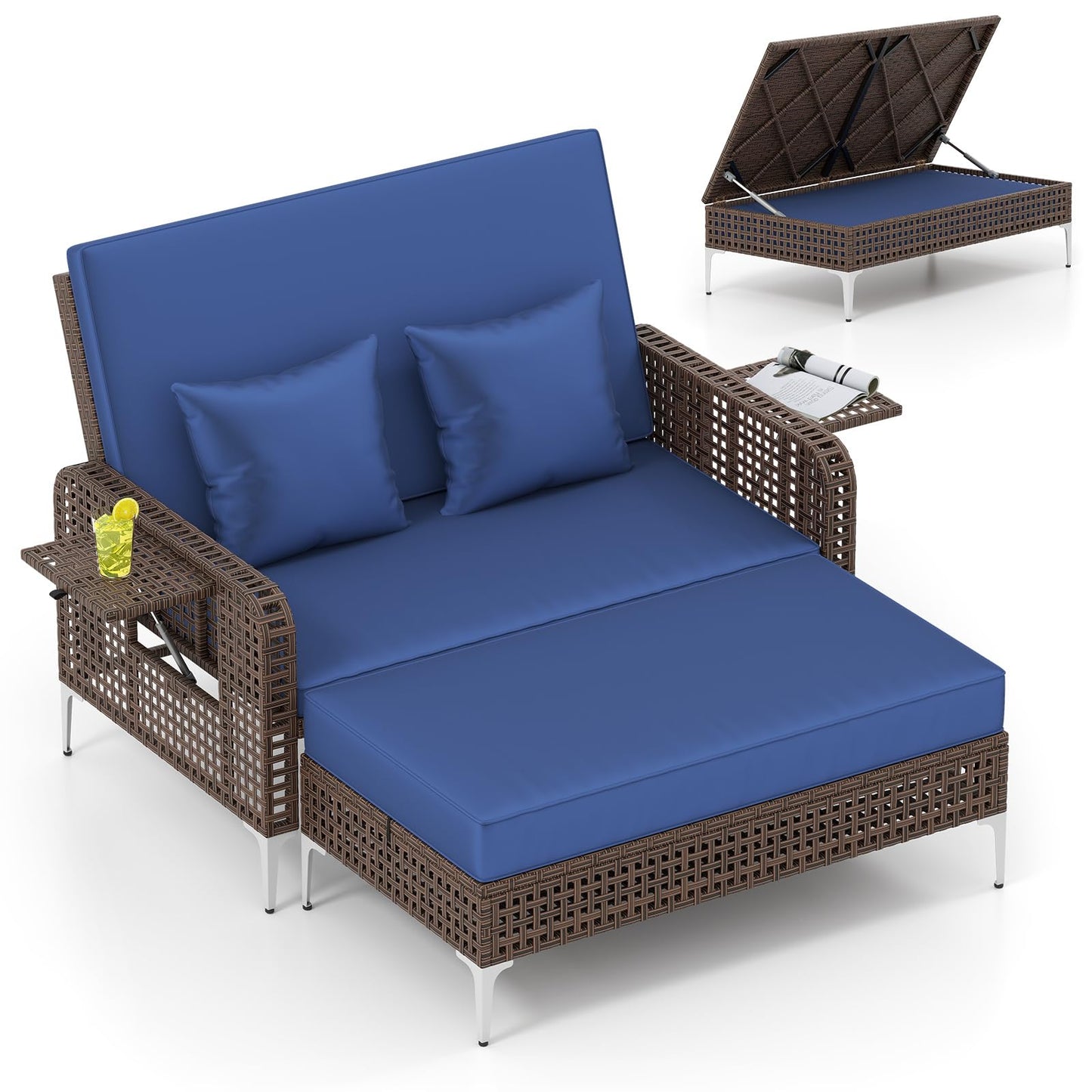 Tangkula Patio Rattan Daybed with 4 Level Adjustable Backrest