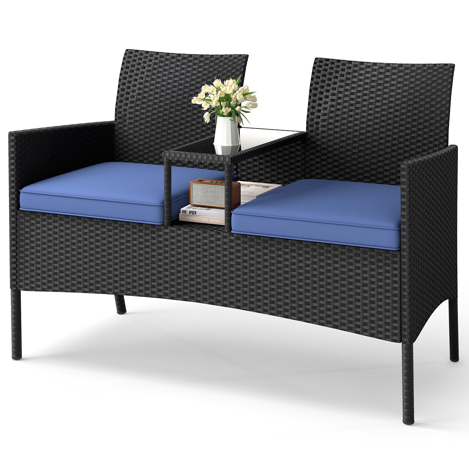 Tangkula Patio Loveseat with Built-in Table
