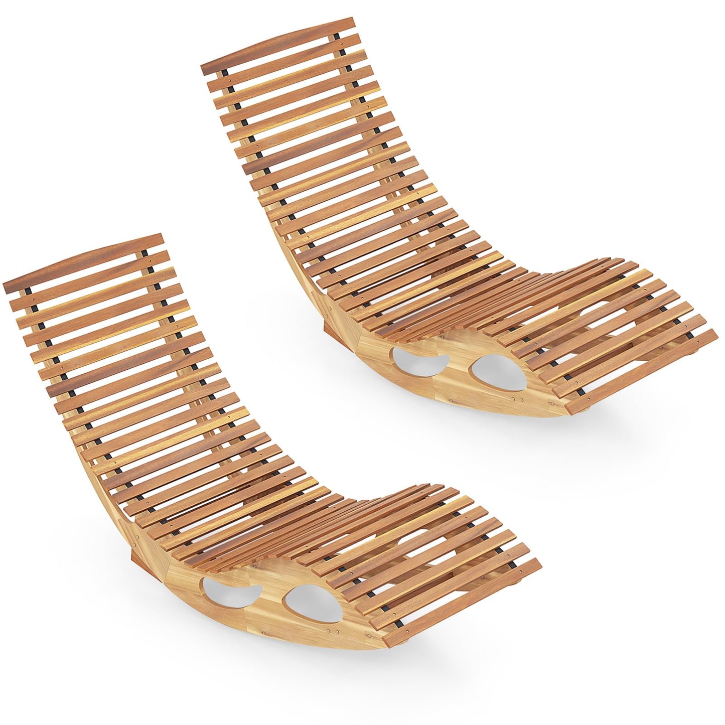 Chaise longue de jardin Tangkula, bain de soleil à bascule en bois d'acacia avec dossier et assise à lattes