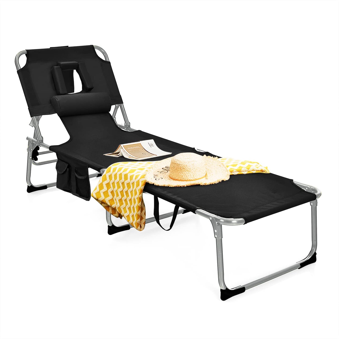 Beach Chaise Lounge Chair with Hole for Face, for Outdoor Backyard Poolside
