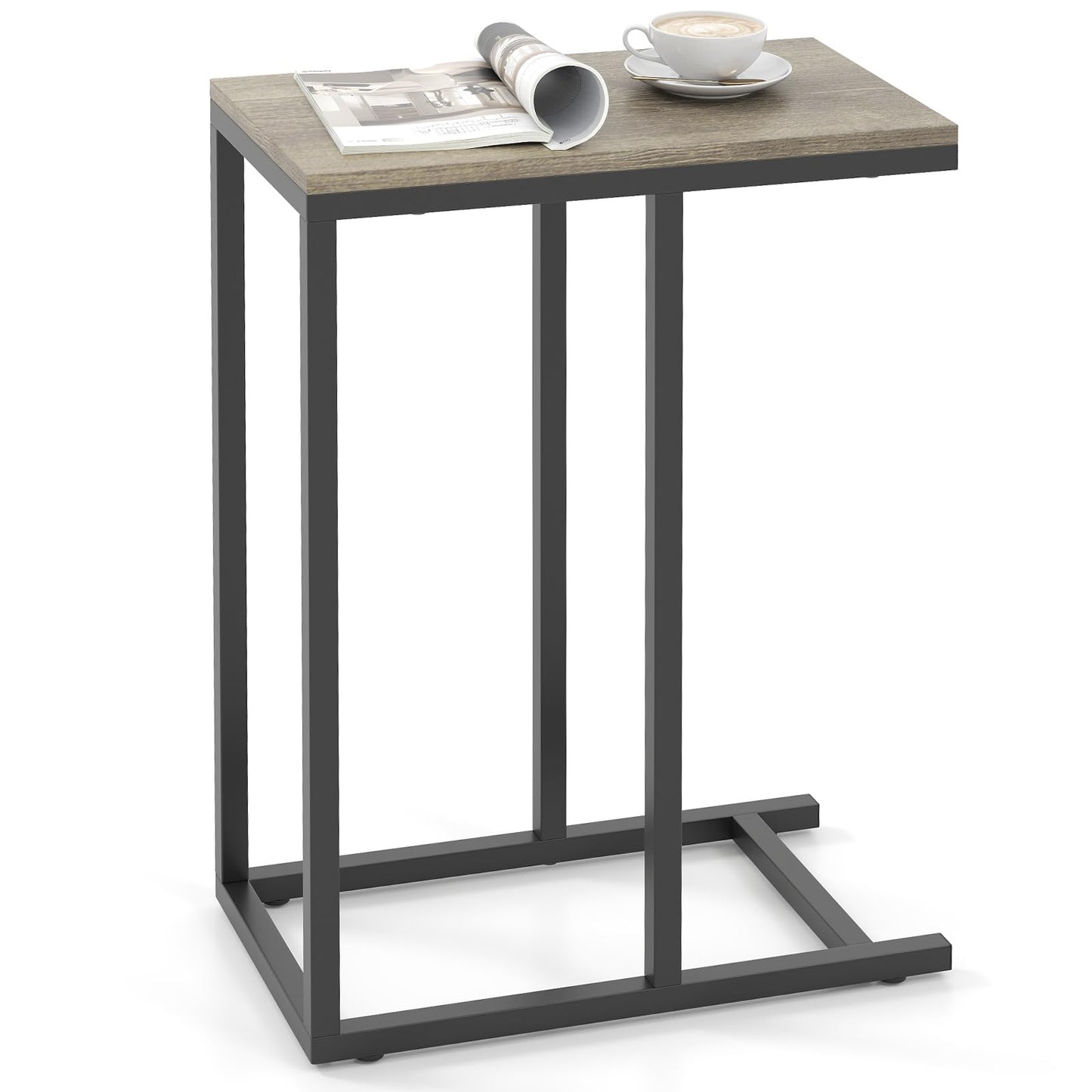Tangkula C-Shaped End Table Slide Under Couch TV Tray