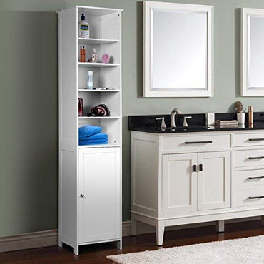 Tangkula 72" Bathroom Tall Storage Cabinet with Adjustable Shelves & Cupboard