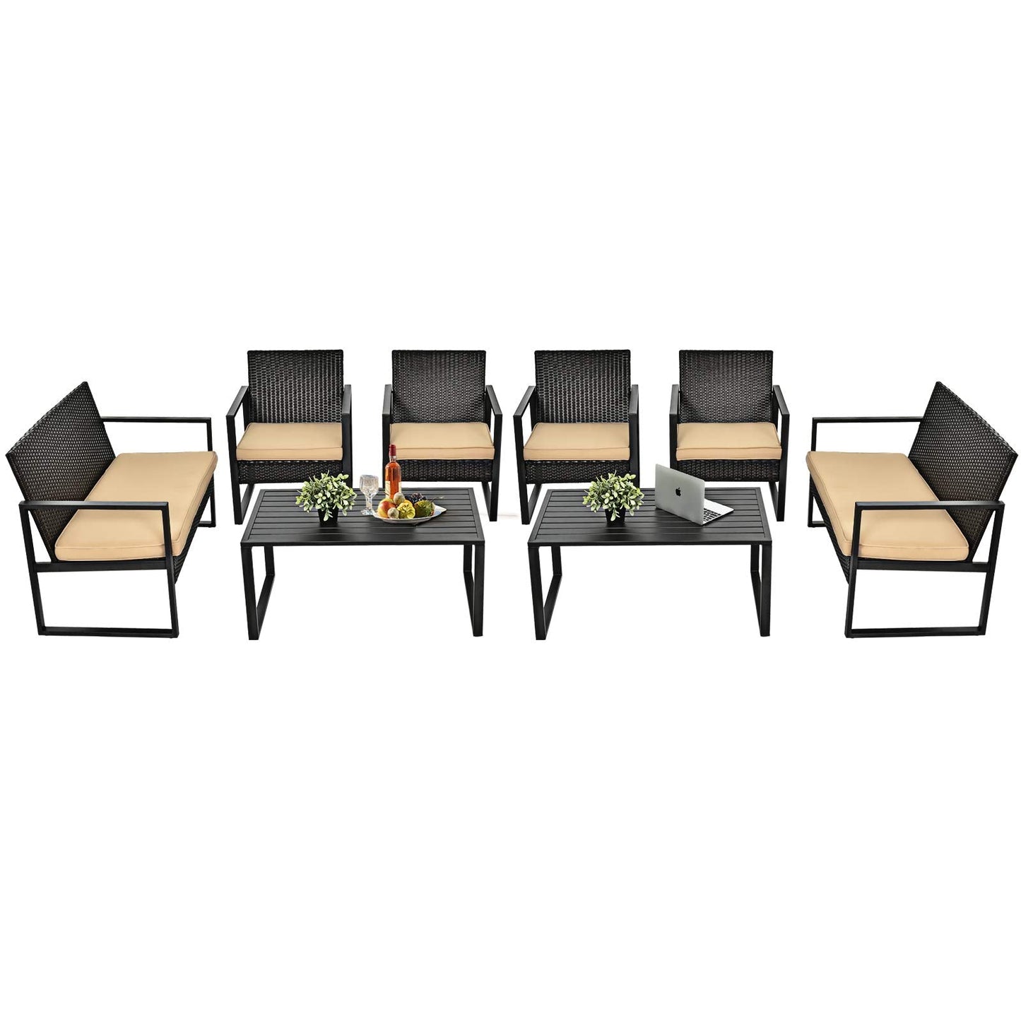 4-Piece Patio Rattan Furniture Set, Outdoor Conversation Set