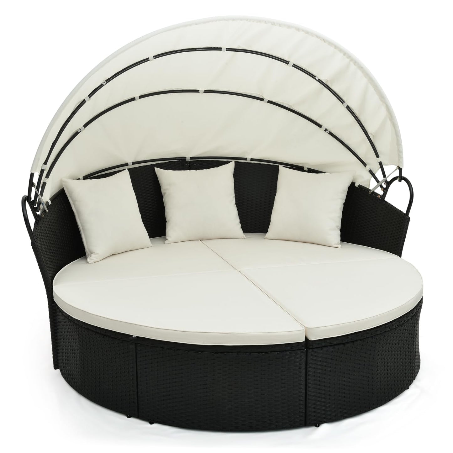 Tangkula Outdoor Patio Round Daybed with Retractable Canopy