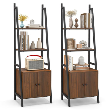 Tangkula 4-Tier Ladder Shelf with Cabinet 63” Tall Bookshelf