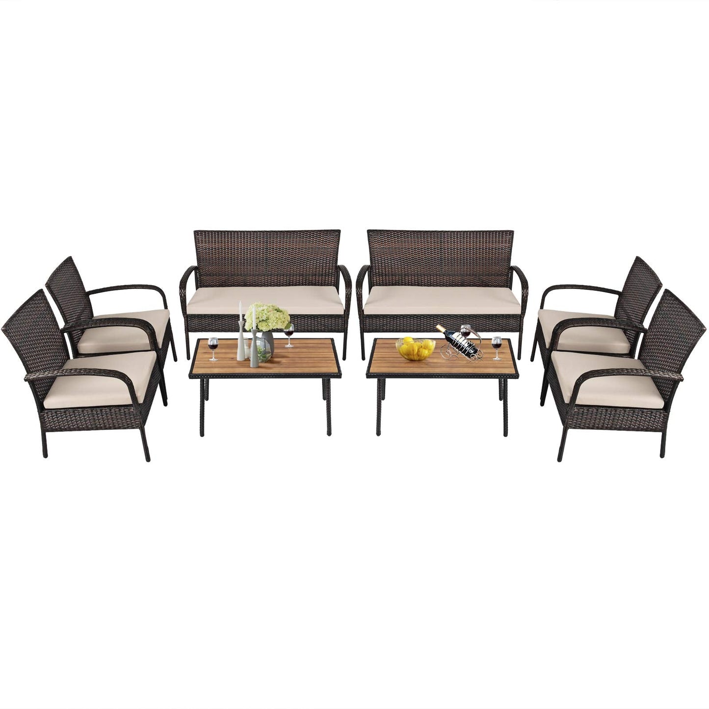 4/8 PCS Patio Rattan Furniture Set, Outdoor Conversation Set