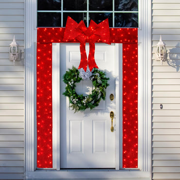 Tangkula Pre-Lit Christmas Doorway Arch w/Bow, LED Lighted Festive Door Decoration w/ 240 Red LED Lights