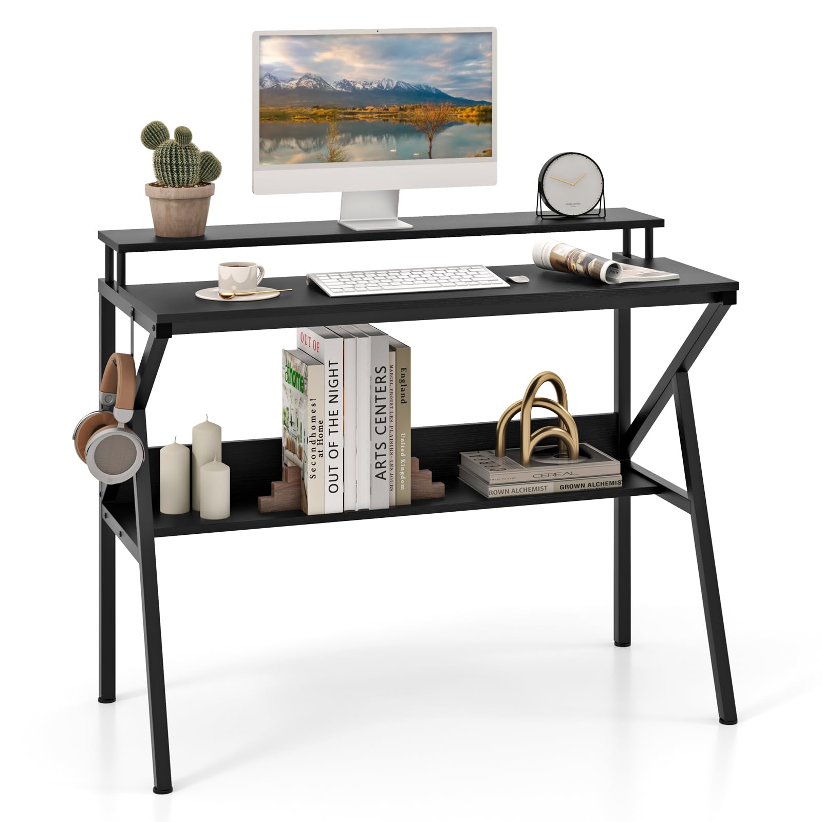 Tangkula Bureau Informatique à 2 Niveaux avec Support Moniteur