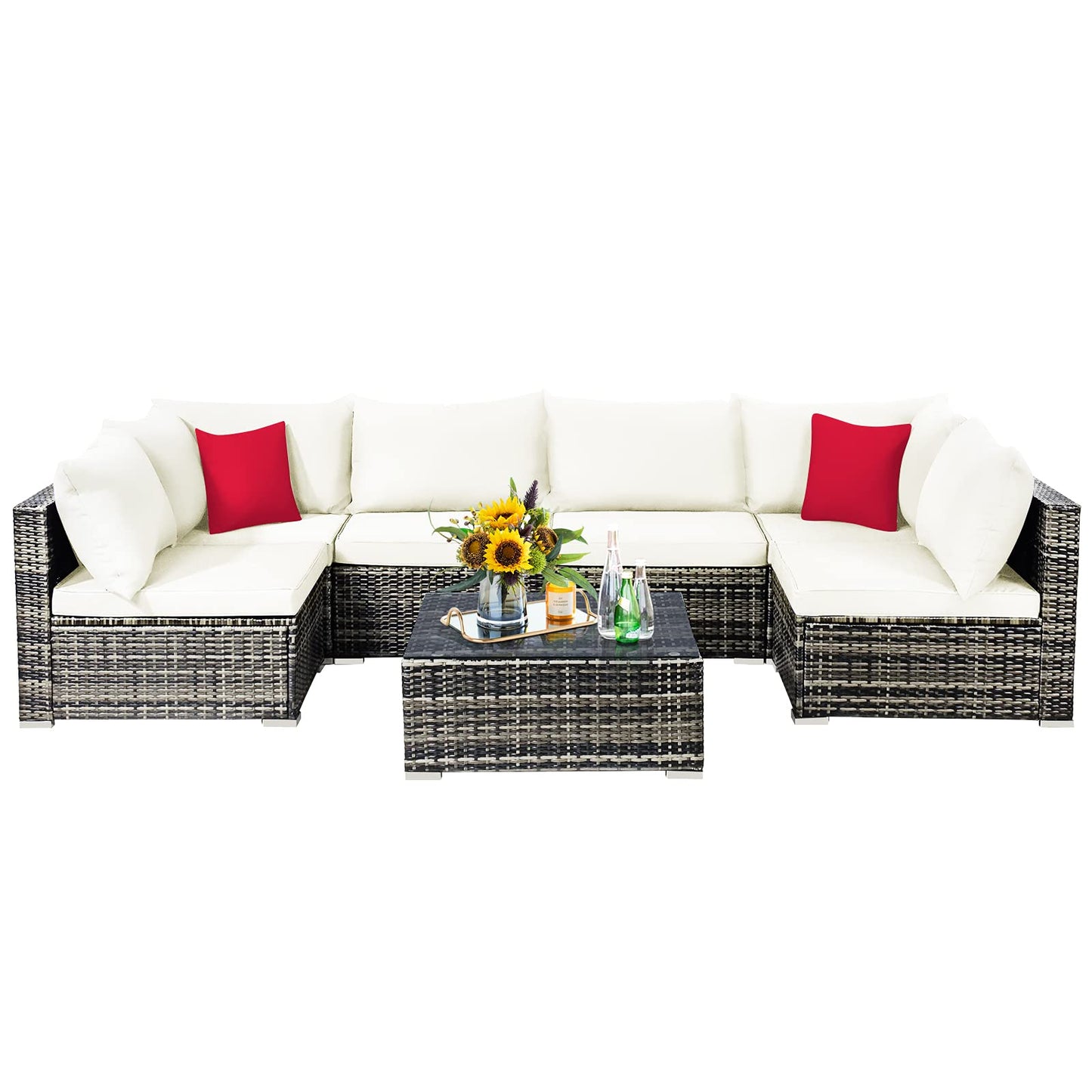 7-Piece Patio Furniture Set, Outdoor Sectional PE Rattan Sofa Set