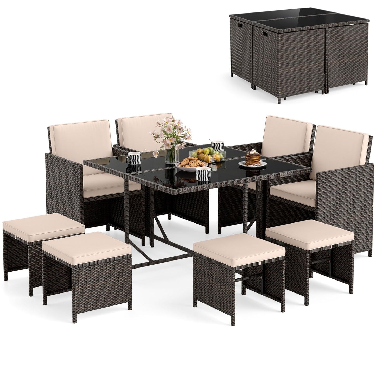 Tangkula 9 Piece Rattan Patio Dining Set