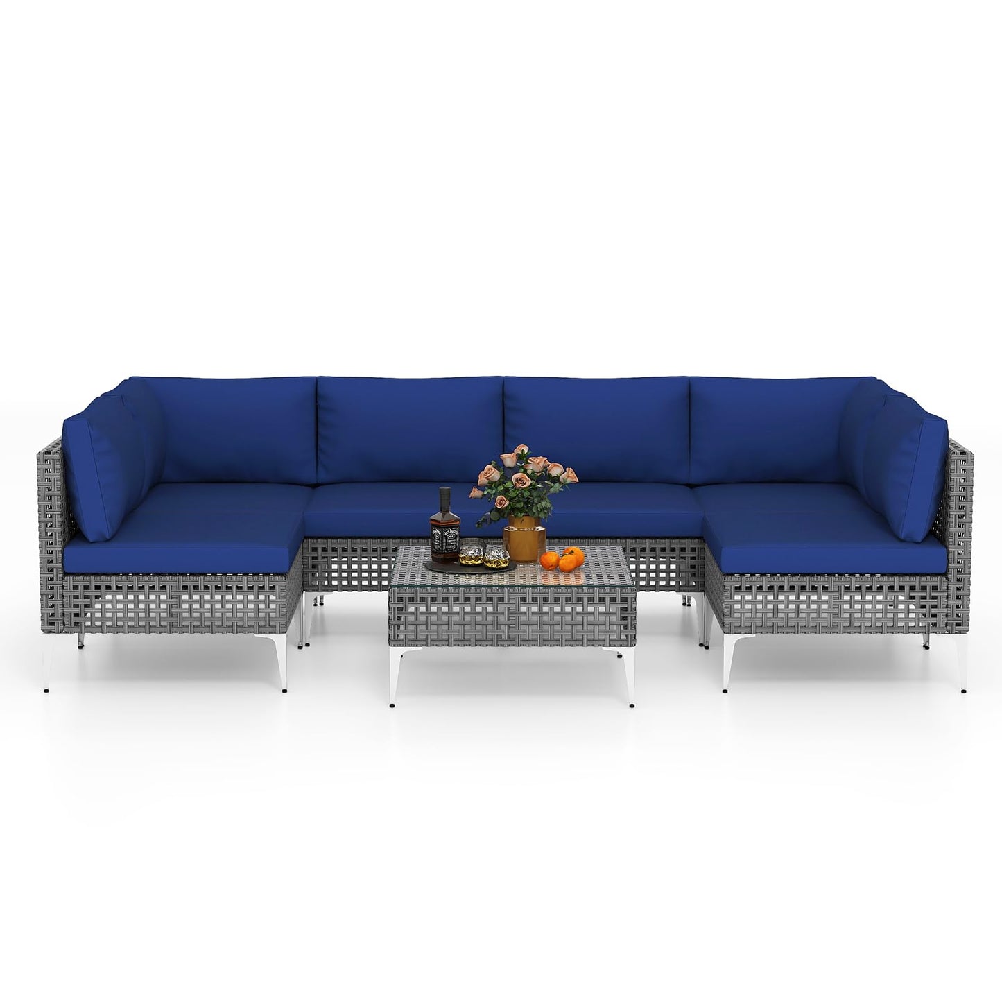 Tangkula 7 Piece Outdoor Furniture Set Patiojoy Patio Wicker Sectional Cushioned Sofa Set