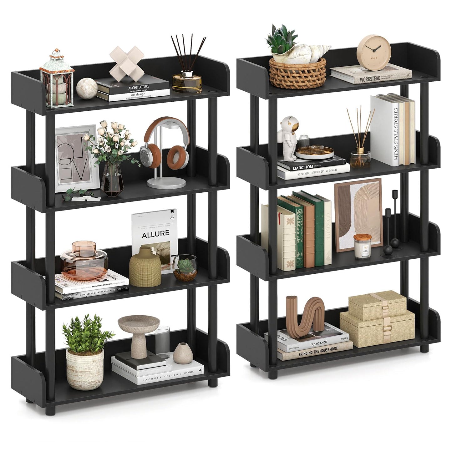 Tangkula 4-Tier Bookshelf Multipurpose Wood Standing Display Rack(1/2)