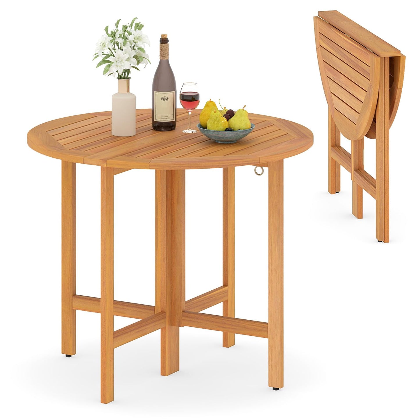 Tangkula 36 Inches Outdoor Folding Round Dining Table