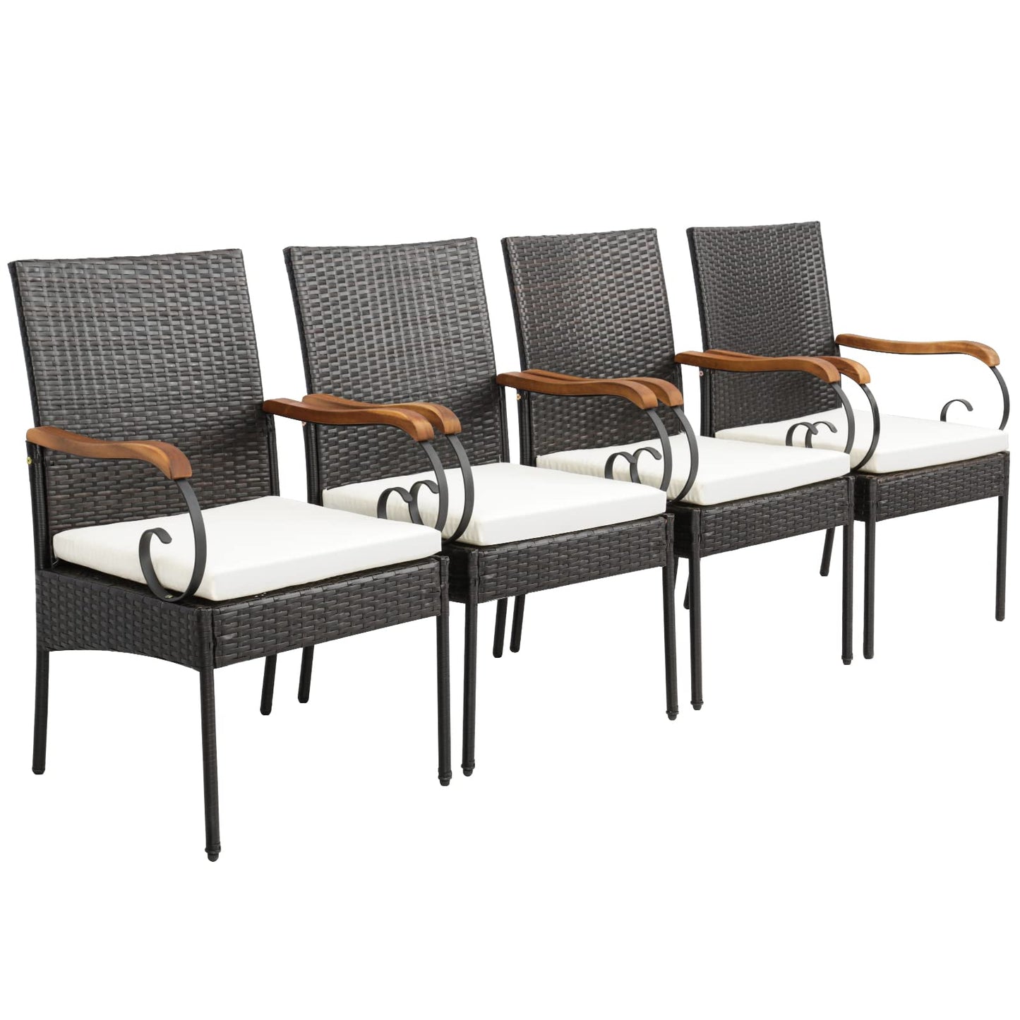 Ensemble de 2 chaises de jardin en rotin PE avec coussins souples zippés, cadre en métal robuste et osier toutes saisons