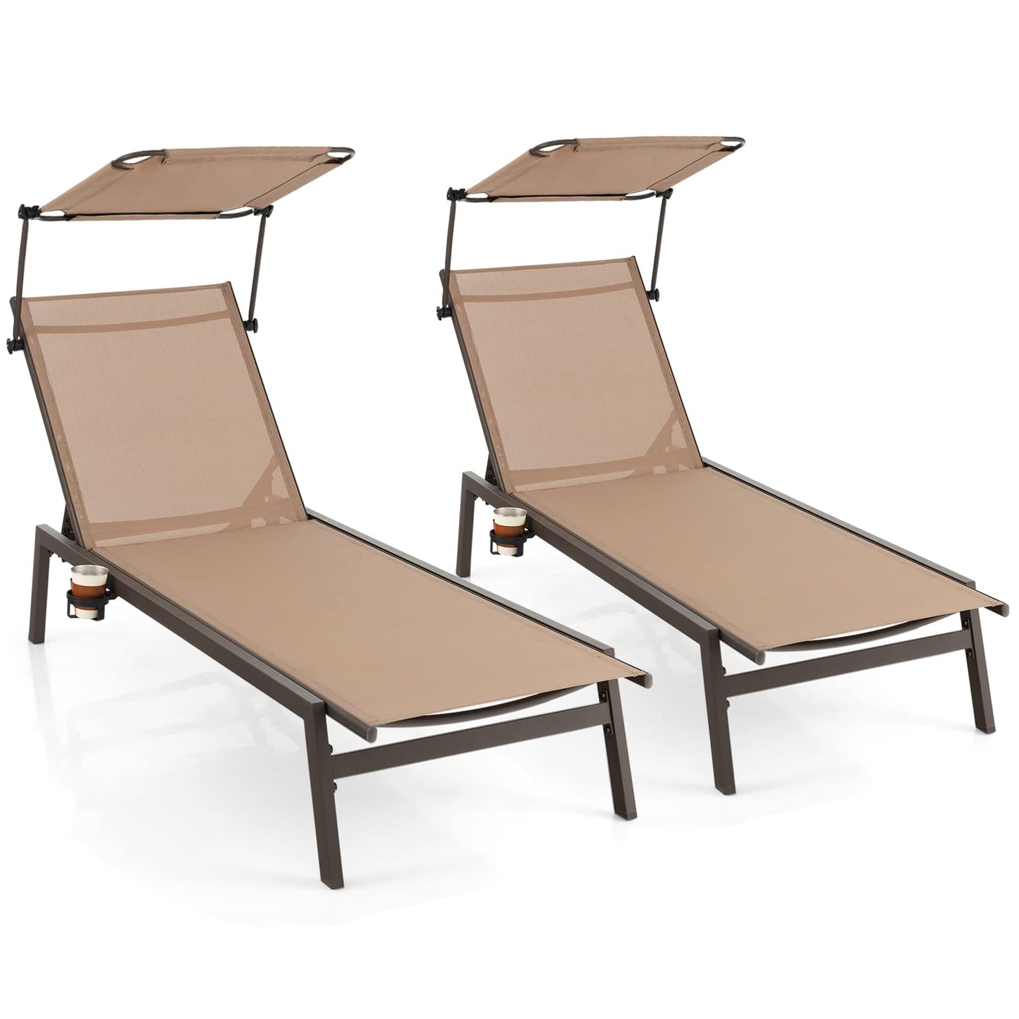 Tangkula Chaise longue de patio, transat d'extérieur avec auvent réglable et porte-gobelet