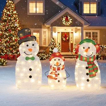 Tangkula 3 Piece Christmas Lighted Snowman Family Decoration