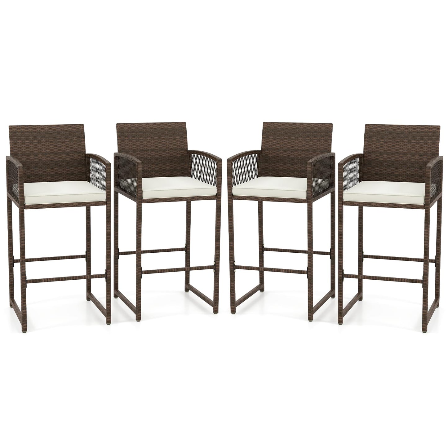 Tangkula Patio Bar Stools Set of 2/4 PE Rattan Bar Height Chairs