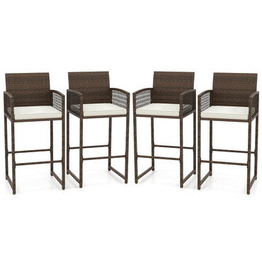 Tangkula Patio Bar Stools Set of 2/4 PE Rattan Bar Height Chairs